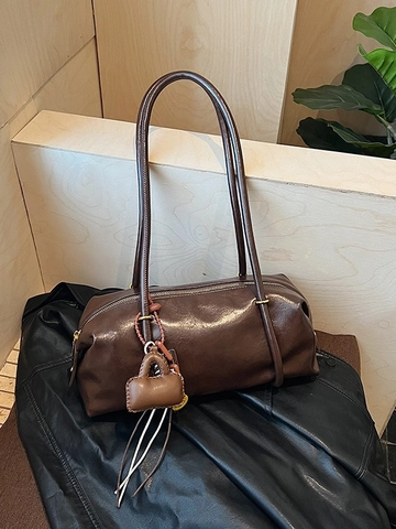Koreaanse Minimalistische Underarm Tas Met Grote Capaciteit Retro PU Leren Schoudertas Boston Handtas Commuter Tas Voor Dames Met Hanger