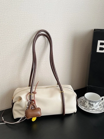 Koreaanse Minimalistische Underarm Tas Met Grote Capaciteit Retro PU Leren Schoudertas Boston Handtas Commuter Tas Voor Dames Met Hanger