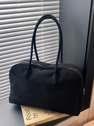 Retro Suede Texture PU Shoulder Bag For Women Large Capacity Boston Tote Bag Commuter Underarm Handbag Solid Color