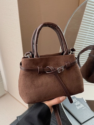 Bolso de Hombro de Cuero PU Mate Vintage para Mujer Textura Gamuza Bolso Bandolera Elegante Bolso de Cubo para Trabajo Color Sólido