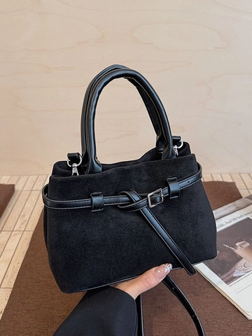 Bolso de Hombro de Cuero PU Mate Vintage para Mujer Textura Gamuza Bolso Bandolera Elegante Bolso de Cubo para Trabajo Color Sólido