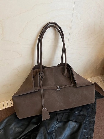 Women Large Capacity PU Leather Tote Bag Minimalist Commuting Shoulder Underarm Bag Solid Color Handbag With Buckle Pendant