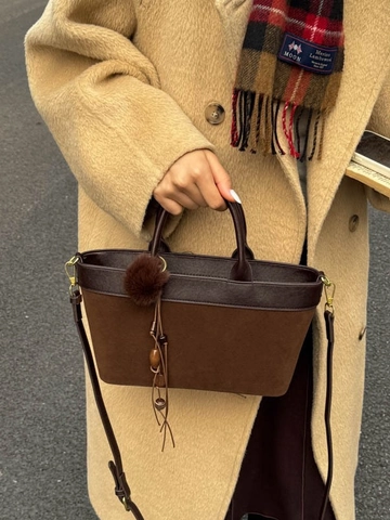 Vintage Leopard Print Faux Suede PU Leather Tote Bag For Women Large Capacity Shoulder Bag With Tassel Pom-pom Charm