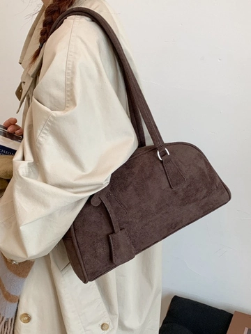 Women's Urban Minimalist PU Leather Underarm Bag Vintage Suede Texture Boston Shoulder Bag Solid Color Stylish Handbag