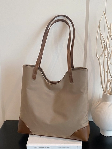 Sac Cabas en Nylon Grande Capacité pour Femmes Surpiqûres Minimalistes Garniture en Cuir Synthétique Sac à Main Décontracté