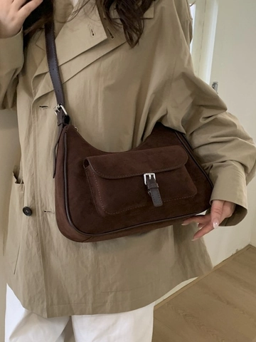 Vintage Frosted PU Underarm Bag For Women Retro Hobo Half Moon Shoulder Bag With Adjustable Strap Solid Color Handbag
