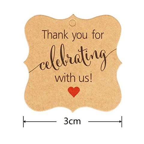 Thank You For Celebrating With Us Copperplate Paper Gift Tags Heart Pattern Labels For Wedding Party Baking DIY Crafts With Rope