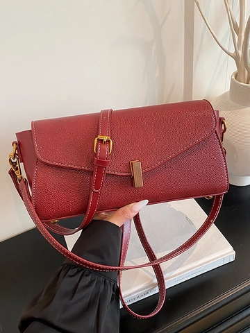 Women Fashion PU Leather Lychee Pattern Shoulder Bag Minimalist Crossbody Bag Elegant Handbag For Daily Commuting Women