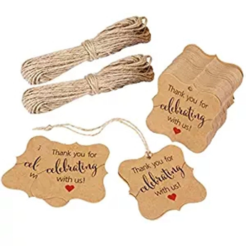 Thank You For Celebrating With Us Copperplate Paper Gift Tags Heart Pattern Labels For Wedding Party Baking DIY Crafts With Rope