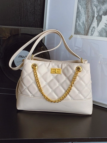 Bolso Tote Acolchado Para Mujer Cuero PU Cadena Dorada Correa Ajustable Patrón Rombos Bolso De Hombro Minimalista Para Viaje Diario