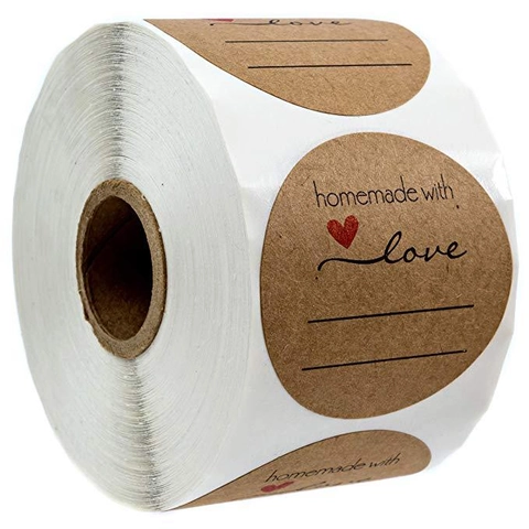Adesivi in Carta Kraft Homemade With Love Etichette Adesive Tonde Con Motivo a Cuore Rosso Linee Scrivibili per DIY