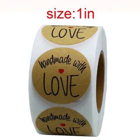 Handmade With Love Cuore Rotondo Carta Kraft Adesivi Decorativi Etichette Sigillanti Adesive per Matrimonio Regalo Pasticceria Confezione Decorazione