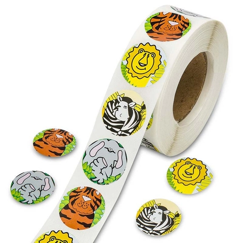 Cartoon Tier Belohnung Aufkleber Rolle Runde Selbstklebende Etiketten Für Kinder Scrapbooking Schreibwaren Dekoration DIY Handwerk