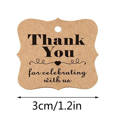 Kraft Paper Gift Tags With Jute Twine Heart Pattern Scalloped Edge Thank You Print Labels For Wedding Party Favor Brown