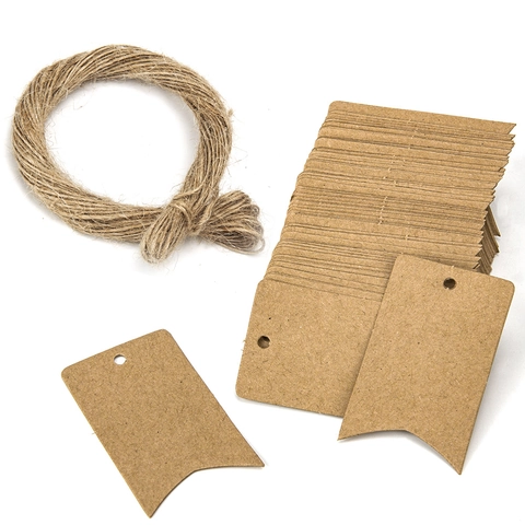 Etiquetas de Regalo de Papel Kraft Marrón Rústico con Cola de Golondrina y Cuerda de Yute para Recuerdos de Boda y Decoración de Manualidades