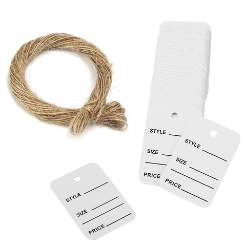 Etiquetas de Precio de Papel Kraft Blanco Con Cuerda de Yute Etiquetas de Marcado Rectangulares Para Exhibición Joyería Ropa