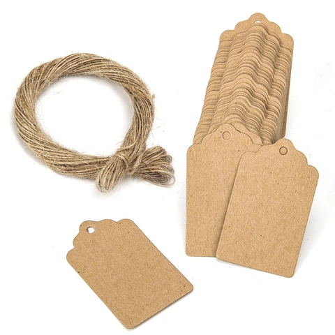 Etiquetas de Regalo de Papel Kraft en Blanco Con Cuerda de Yute Etiquetas Marrones Para Boda Fiesta DIY Mensaje Precio Etiquetas