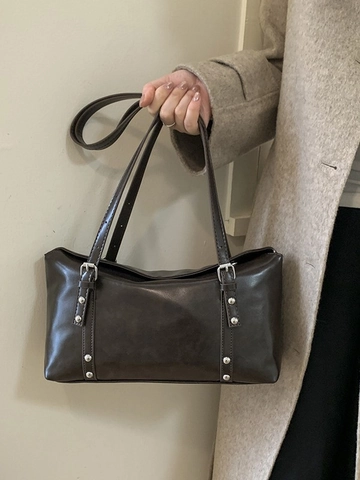 Borsa a Spalla Sottobraccio in Pelle PU Vintage per Donna Decorazione Fibbia Borchie Retro Minimalista Sofisticata Pendolare