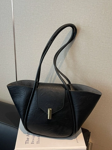 Bolso de Mano de Gran Capacidad para Mujer de Cuero PU con Forma de Concha Bolso de Hombro Con Hebilla de Metal Color Sólido