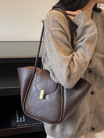 Bolso de Mano de Gran Capacidad para Mujer de Cuero PU con Forma de Concha Bolso de Hombro Con Hebilla de Metal Color Sólido