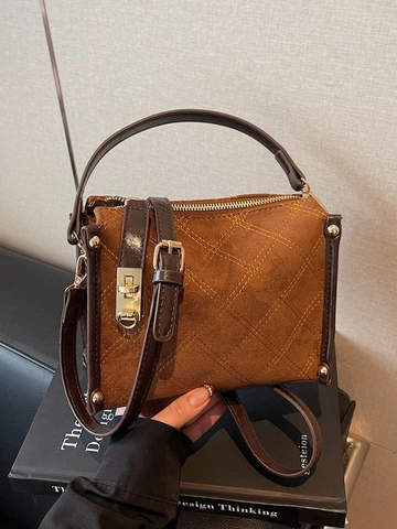 Sac Bandoulière en Cuir PU Matelassé Vintage pour Femme Style Rétro Sac à Main Casual Minimaliste Sac de Ville