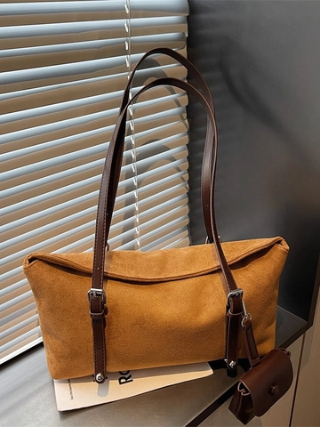 Retro Wildleder Tragetasche Damen Große Kapazität Mattierte Umhängetasche Mit Kleiner Tasche Minimalistische Pendler Handtasche