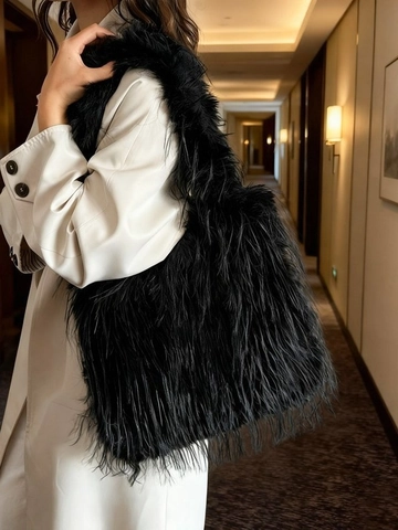 Sac Cabas en Fausse Fourrure Grande Capacité pour Femmes Sac à Épaule en Peluche Douce Avec Gland Style Urbain Minimaliste Automne Hiver