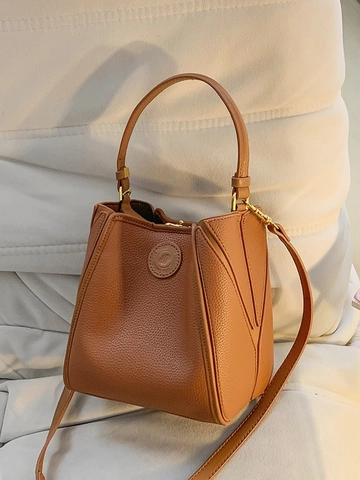 Vintage PU Leder Beuteltasche Damen Große Kapazität Litschimuster Handtasche Retro Schulter Umhängetasche Verstellbarer Gurt