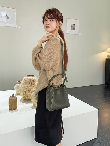 Vintage PU Leder Beuteltasche Damen Große Kapazität Litschimuster Handtasche Retro Schulter Umhängetasche Verstellbarer Gurt