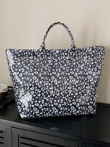 Women Fashion Leopard Print PVC Tote Bag Large Capacity Waterproof Commuter Handbag Casual Shoulder Shopping Bag For Lady