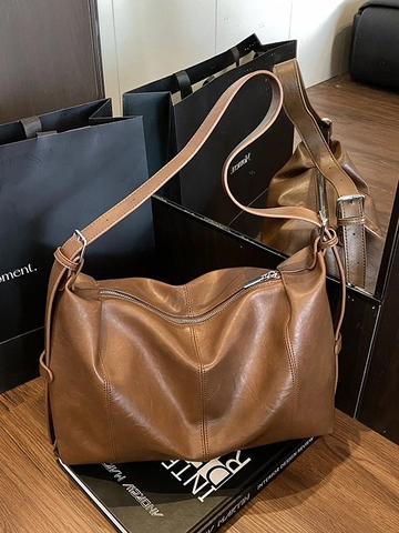 Borsa a Tracolla Grande da Donna in Pelle PU Retrò Borsa a Spalla Hobo Morbida con Tracolla Regolabile per il Pendolarismo Quotidiano