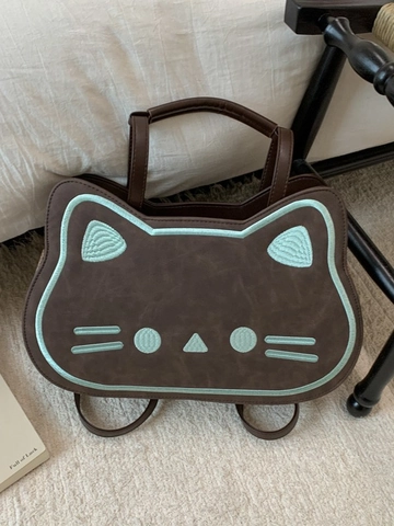 Mode Schattige Kat Hoofd Vorm PU Lederen Rugzak Voor Vrouwen Met Croissant Pluche Hanger Grote Capaciteit Cartoon Tas