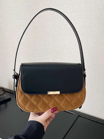 Sac à Bandoulière Rétro en Cuir PU pour Femmes Sac Selle Patchwork Matelassé Diamant Sac à Épaule Avec Bandoulière Réglable Boucle Métallique