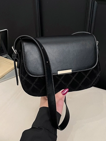 Sac à Bandoulière Rétro en Cuir PU pour Femmes Sac Selle Patchwork Matelassé Diamant Sac à Épaule Avec Bandoulière Réglable Boucle Métallique