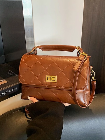 Retro Gesteppte PU Leder Handtasche Für Damen Vintage Rautenmuster Umhängetasche Mit Goldkettenverschluss Mode Henkeltasche