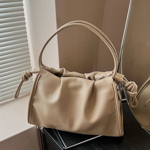 Borsa Nuvola in Morbida Pelle PU Pieghettata in Stile Francese per Donna Borsa a Tracolla Minimalista con Nodo Borsa a Mano