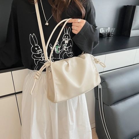 Borsa Nuvola in Morbida Pelle PU Pieghettata in Stile Francese per Donna Borsa a Tracolla Minimalista con Nodo Borsa a Mano