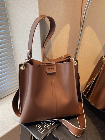Damen Retro PU Leder Beuteltasche Große Kapazität Urban Einfache Tragetasche Mit Breitem Schultergurt Umhängetasche