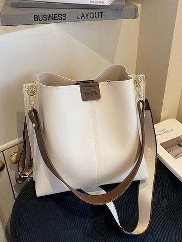 Damen Retro PU Leder Beuteltasche Große Kapazität Urban Einfache Tragetasche Mit Breitem Schultergurt Umhängetasche