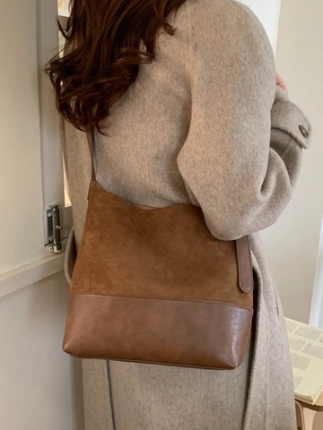 Vintage Umhängetasche Für Damen PU Leder Spleißen Eimer Tasche Große Kapazität Lässige Tragetasche Mit Magnetverschluss