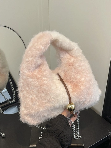 Große Kapazität Kunstpelz Umhängetasche Für Damen Plüsch Kette Handtasche Tier Muster Kordelzug Umhängetasche Herbst Winter