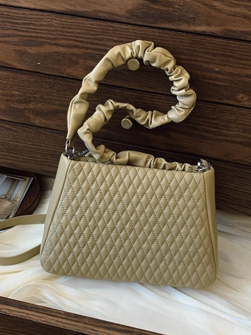 Women Quilted PU Leather Shoulder Bag Fashion Pleated Scrunchie Strap Underarm Bag Casual Crossbody Handbag Daily Bag