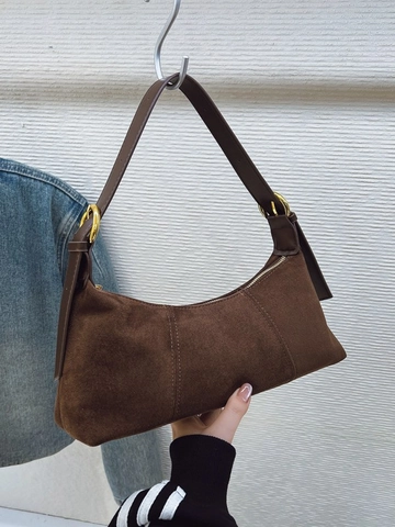 Bolso de Axila de Cuero PU Vintage Media Luna Para Mujer Gran Capacidad Retro Color Sólido Bolso de Hombro Cruzado Con Herrajes Dorados