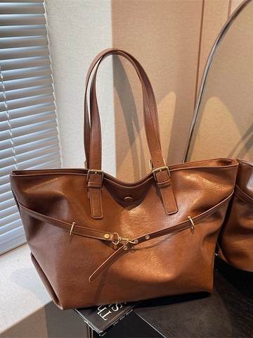 Borsa Tote in Pelle PU Vintage da Donna Grande Capacità Versatile Borsa a Tracolla Sottobraccio Moda Retro Borsa da Pendolare