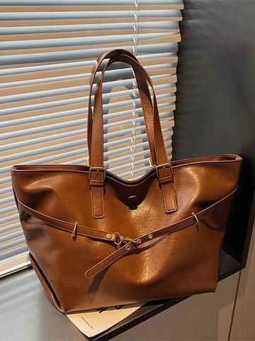 Borsa Tote in Pelle PU Vintage da Donna Grande Capacità Versatile Borsa a Tracolla Sottobraccio Moda Retro Borsa da Pendolare