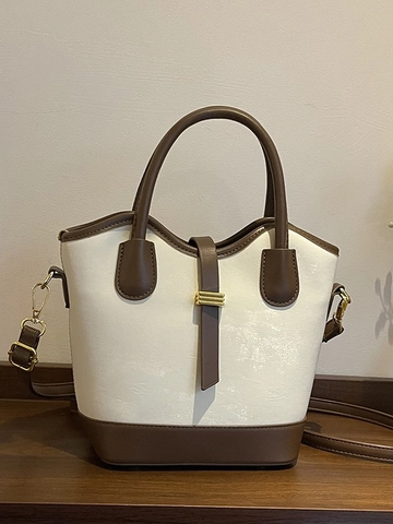 Sac Seau de Mode pour Femmes Bloc de Couleur en Cuir PU Avec Bandoulière Réglable Sac à Main Quotidien Chic Sac Cabas