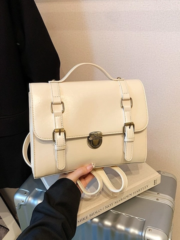 Damen Vintage Britischer Stil Schultasche Messenger Bag PU Leder Tote Handtasche Für Büro Schule Arbeit Pendler Tasche