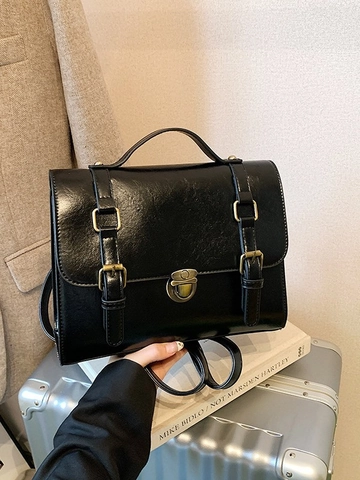 Damen Vintage Britischer Stil Schultasche Messenger Bag PU Leder Tote Handtasche Für Büro Schule Arbeit Pendler Tasche