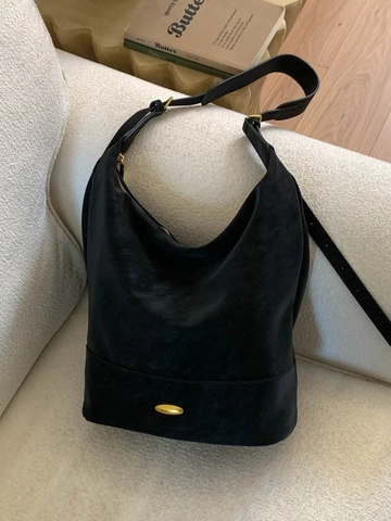 Borsa a Secchiello in Camoscio Vintage per Donna Borsa a Tracolla Hobo Retro Grande Capacità Tote Minimalista con Decorazione in Metallo