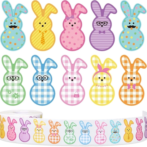 Osterhasen Aufkleber Rolle Für Kinder DIY Handwerk Süßes Tier Muster Bunte Selbstklebende Etiketten Für Feiertags Party Deko